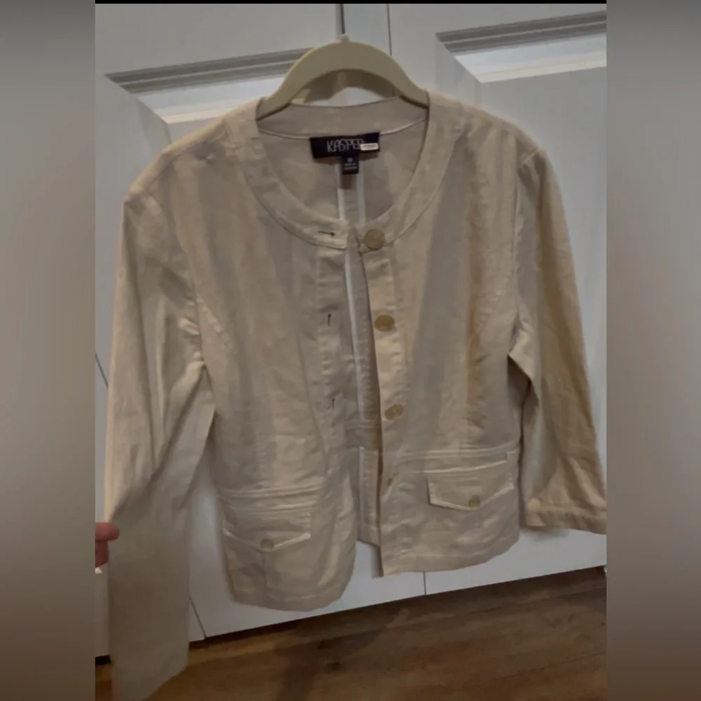 Kasper Safari Style Blazer Jacket Linen Blend Cream/Tan Size 10 - Picture 2 of 12